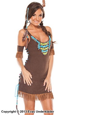 Pocahontas, Kostüm-Kleid, Schnürung, Fransen, Perlen